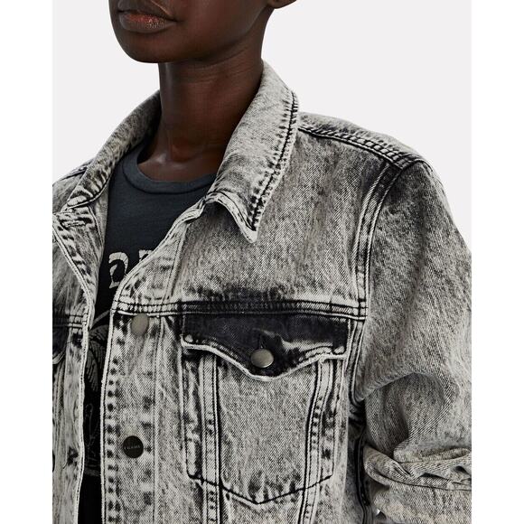 Frame Stonewashed Gray Faded & Distressed Crop Jacket Front Button Raw Hem S - Picture 3 of 16